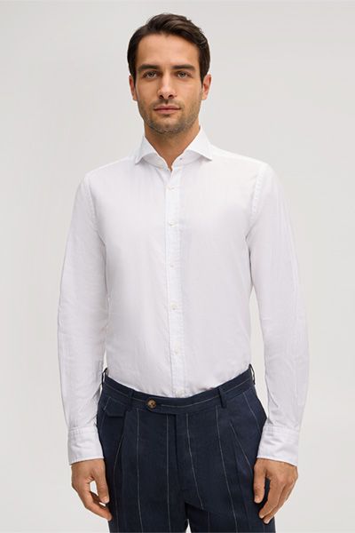 Windsor Lano Weißes Baumwollhemd Shaped Fit Haifischkragen