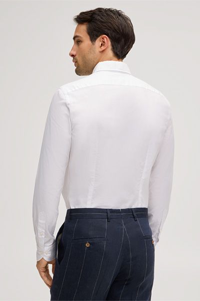 Windsor Lano Weißes Baumwollhemd Shaped Fit Haifischkragen