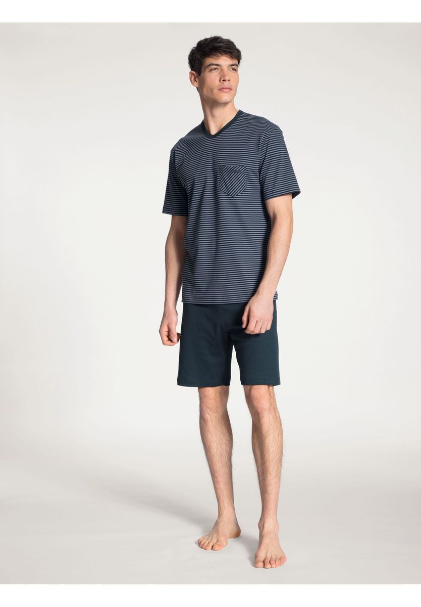 Herren-gestreiftes Schlafanzug-Set mit V-Ausschnitt