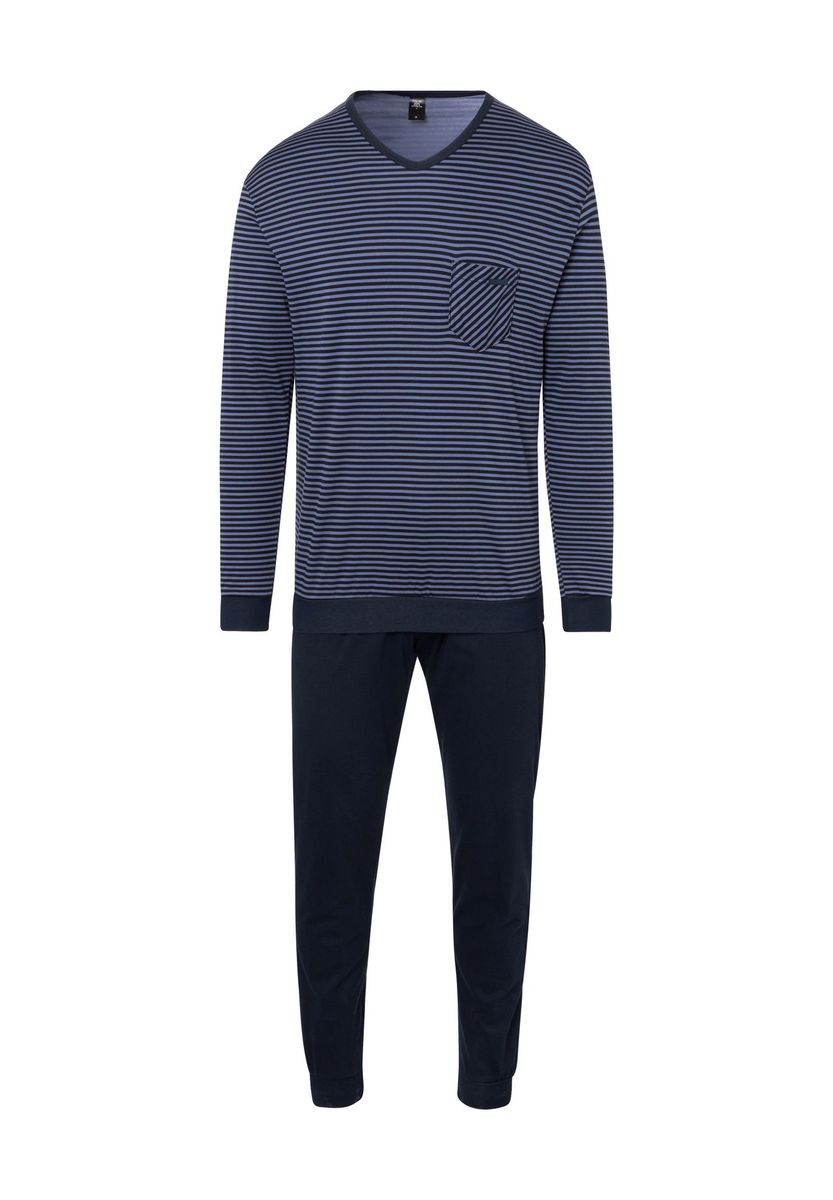 Herren Schlafanzug-Set mit Streifen und V-Ausschnitt
