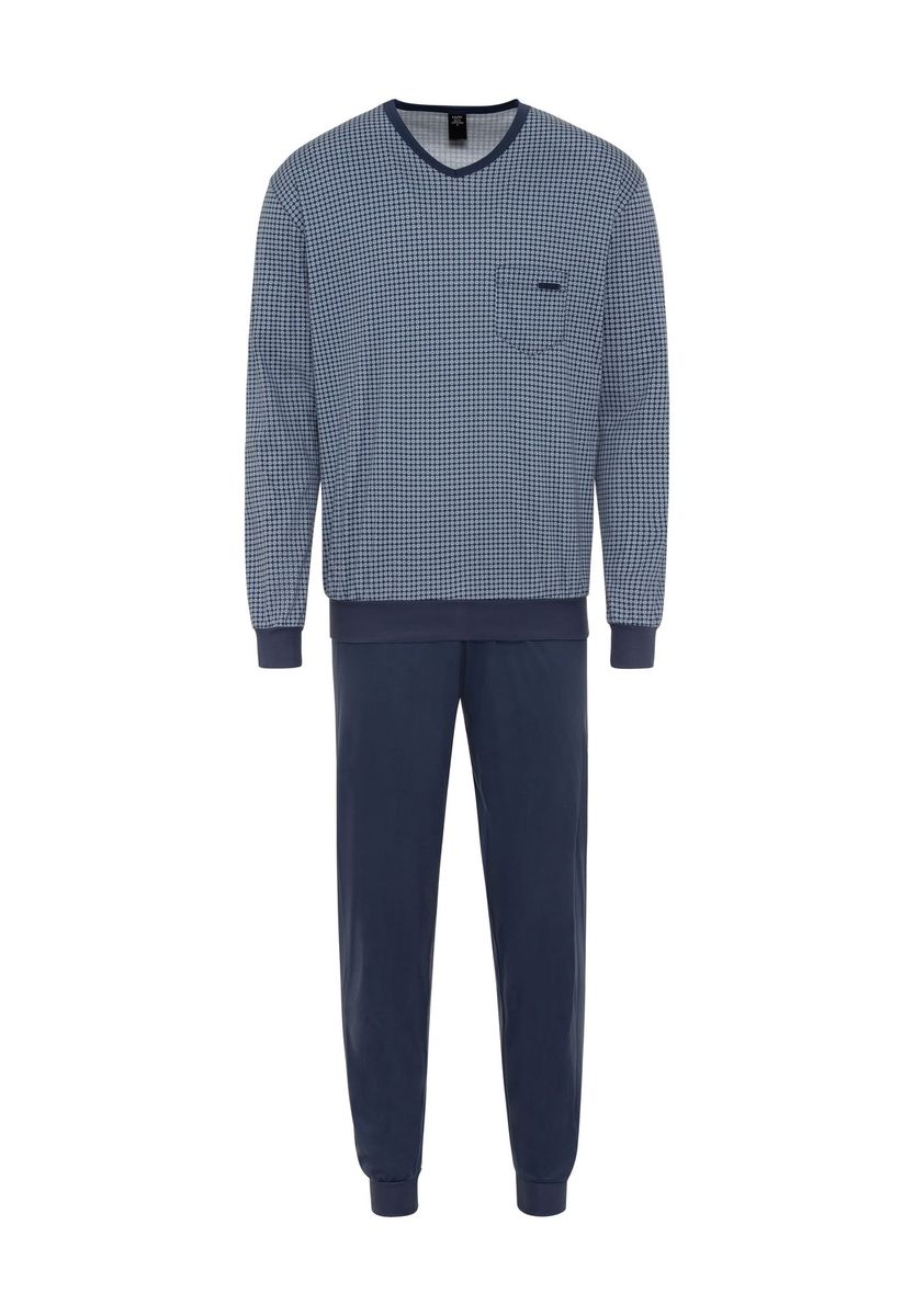 Herren Schlafanzug Baumwolle mit blauem Muster