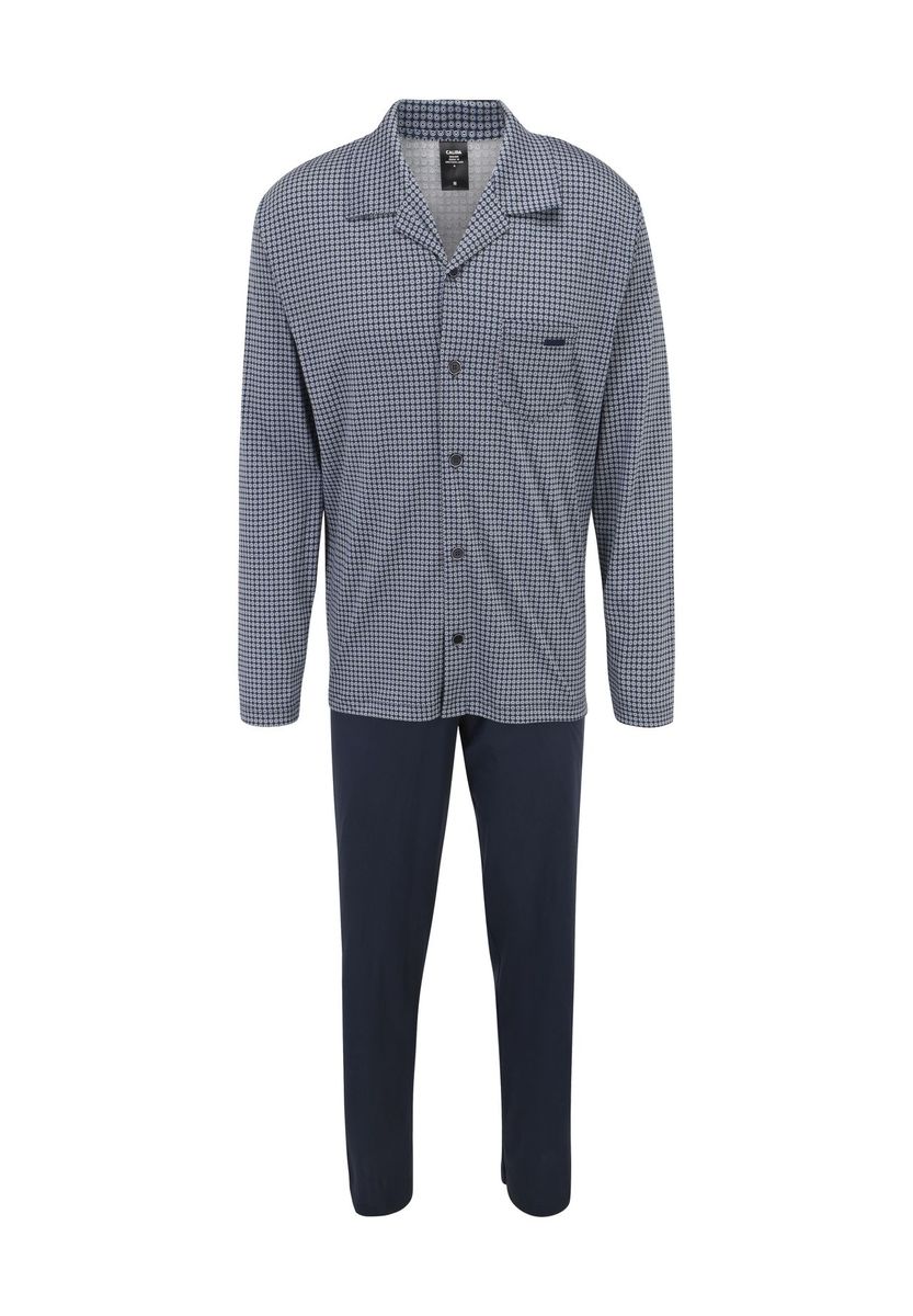 Herren Baumwoll Schlafanzug mit Knopfleiste