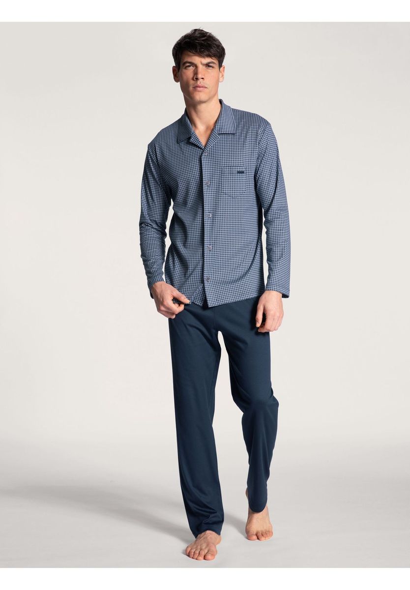 Herren Baumwoll Schlafanzug mit Knopfleiste