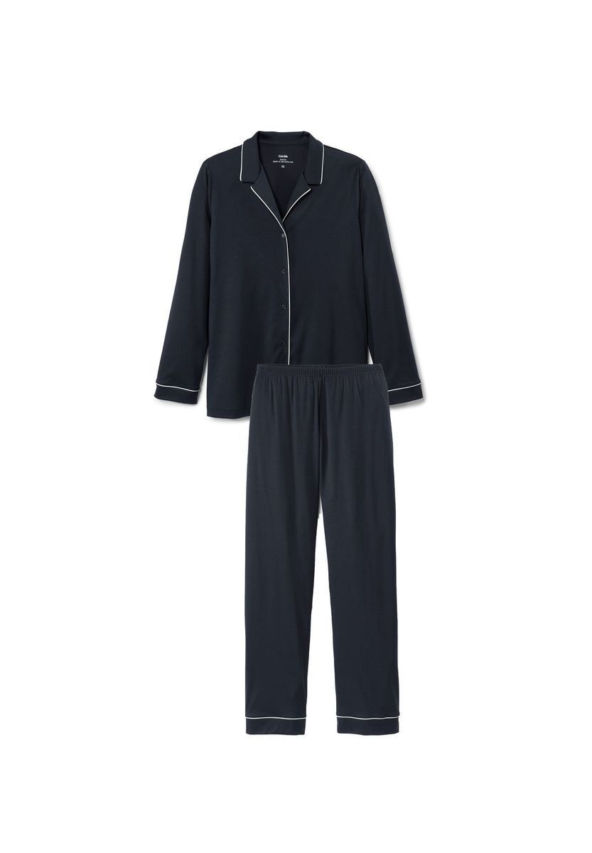 Klassisches marineblaues Baumwoll-Pyjama-Set