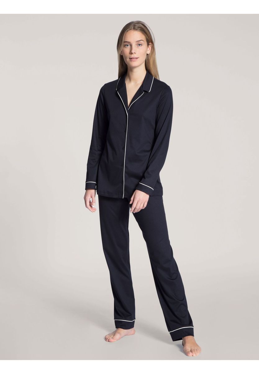 Klassisches marineblaues Baumwoll-Pyjama-Set