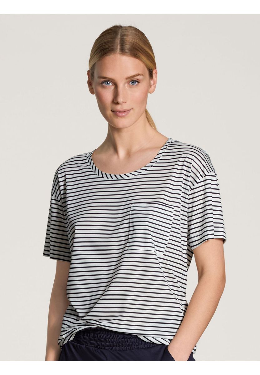 Gestreiftes Kurzarm-T-Shirt mit Tasche