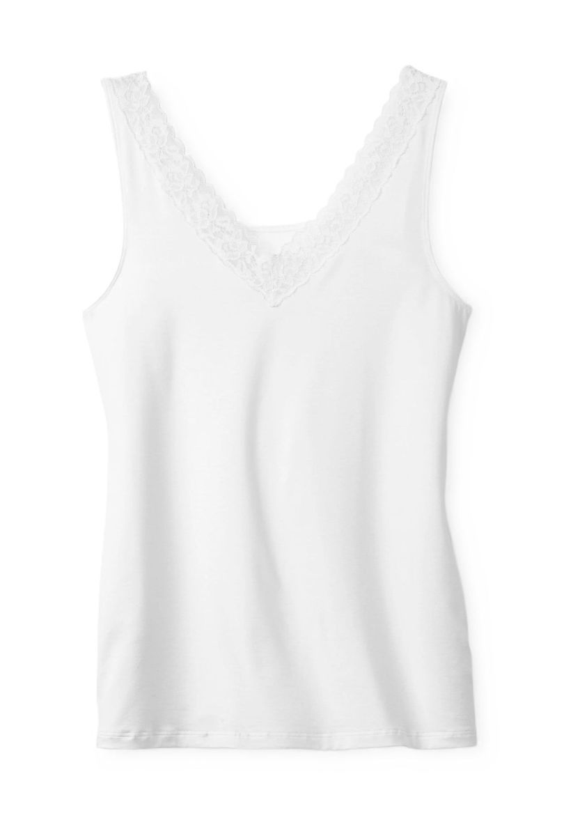 Trägertop mit Spitzenbesatz und V-Ausschnitt