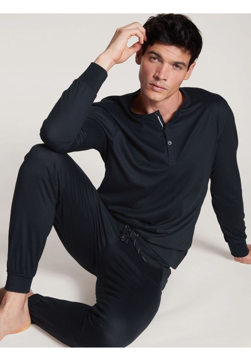Herren Henley Langarm Schlafshirt
