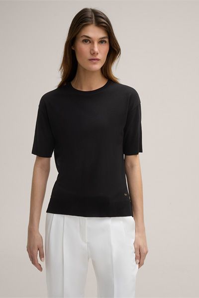 Marc Cain Schwarzes T-Shirt aus Lyocell-Baumwoll-Mischung, Rundhalsausschnitt, kurze Ärmel