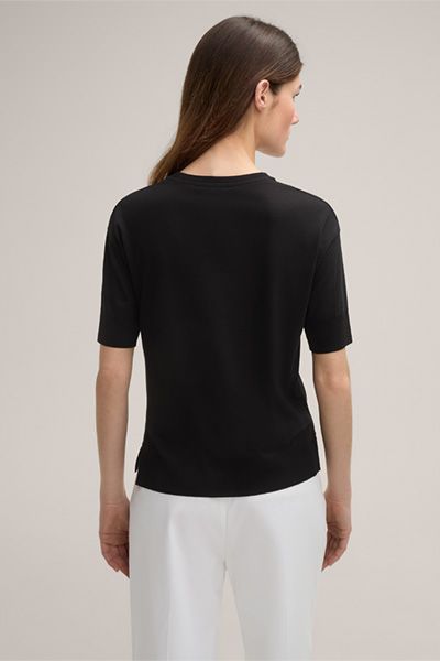 Marc Cain Schwarzes T-Shirt aus Lyocell-Baumwoll-Mischung, Rundhalsausschnitt, kurze Ärmel