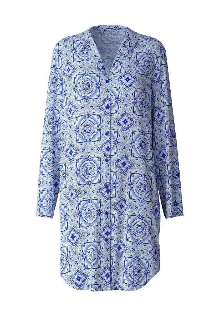 Blaues Nachthemd mit langem Ärmel und Muster