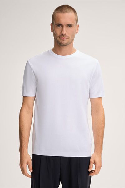 Windsor Floro Weißes Baumwoll-T-Shirt Rundhalsausschnitt Gerippter Saum