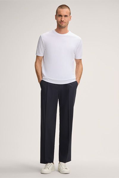 Windsor Floro Weißes Baumwoll-T-Shirt Rundhalsausschnitt Gerippter Saum