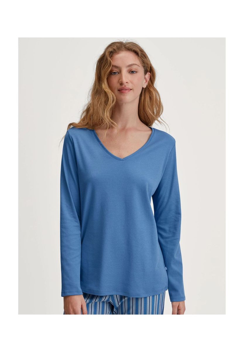 Klassisches langärmeliges Schlaf-Top mit V-Ausschnitt