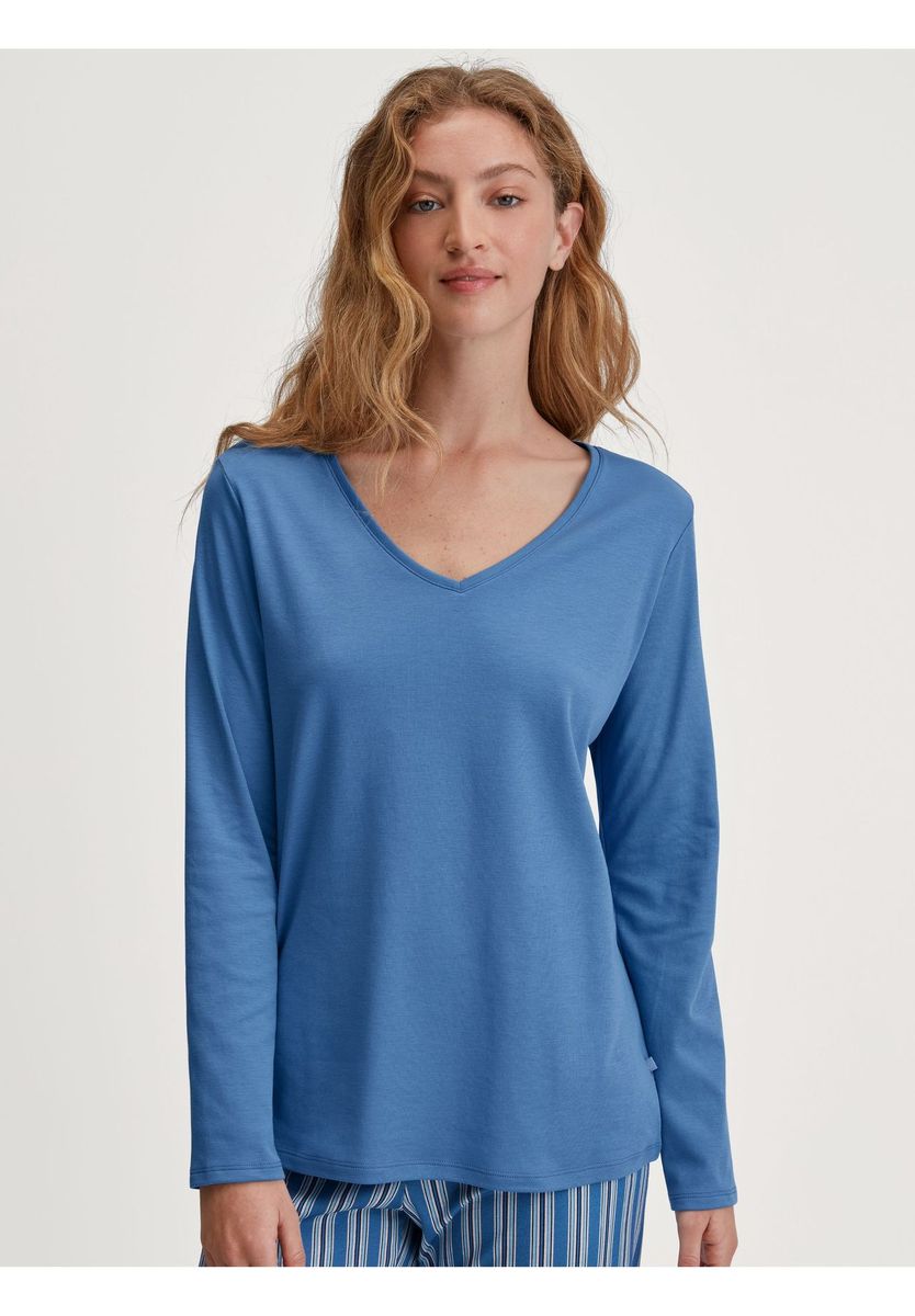 Klassisches langärmeliges Schlaf-Top mit V-Ausschnitt