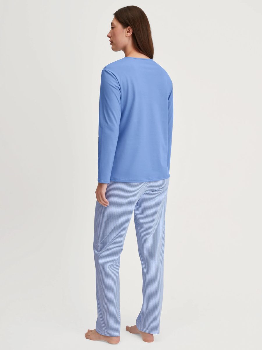 Damen Baumwoll Schlafanzug Blau Gestreift