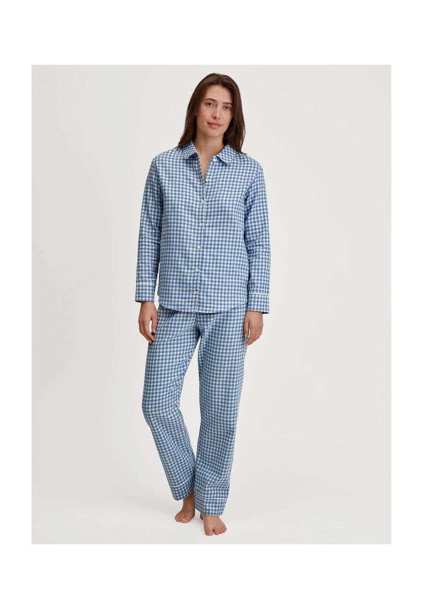 CALIDA Schlafanzug Flannel Dreams, Knopfleiste, für Damen, blau, L