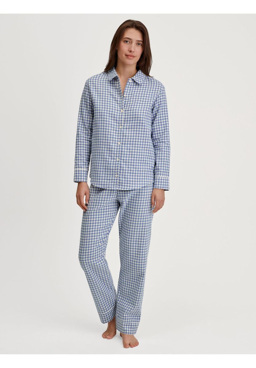 CALIDA Schlafanzug Flannel Dreams, Knopfleiste, für Damen, blau, L