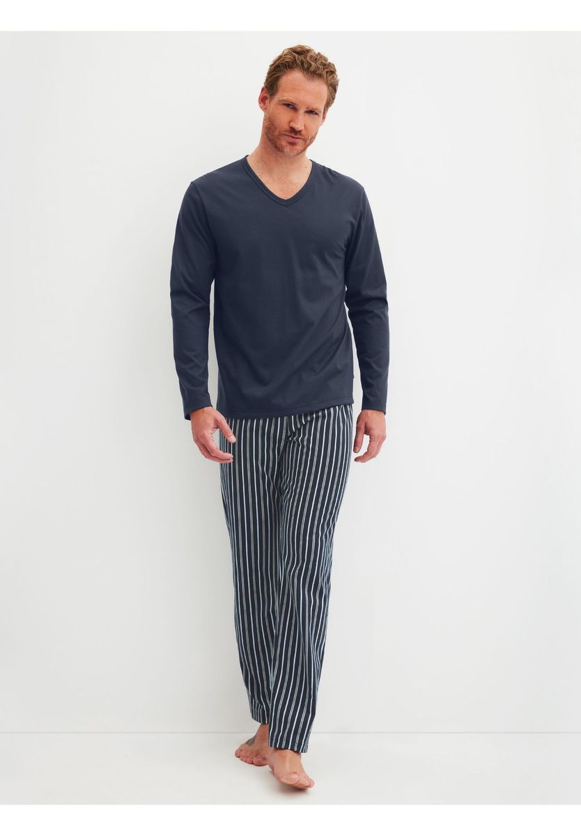 Herren Marineblaues Langarmshirt