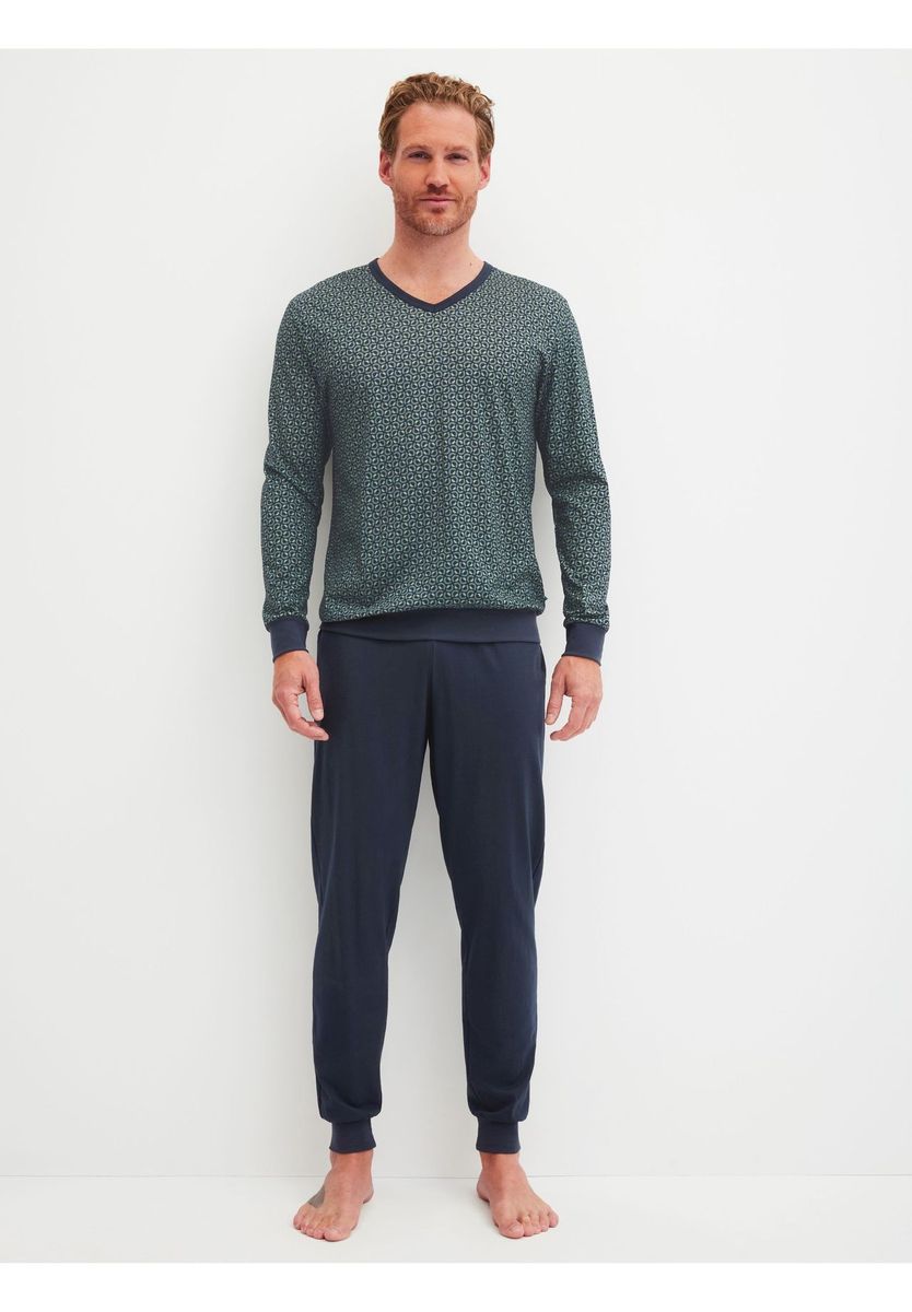 Herren Schlafanzug mit V-Ausschnitt und Muster