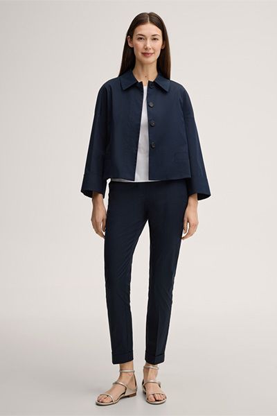 Windsor Marineblaue Baumwoll-Stretch-Anzughose mit umgeschlagenem Saum