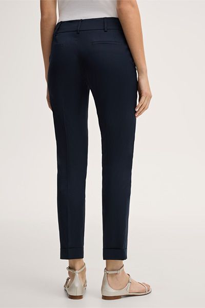 Windsor Marineblaue Baumwoll-Stretch-Anzughose mit umgeschlagenem Saum