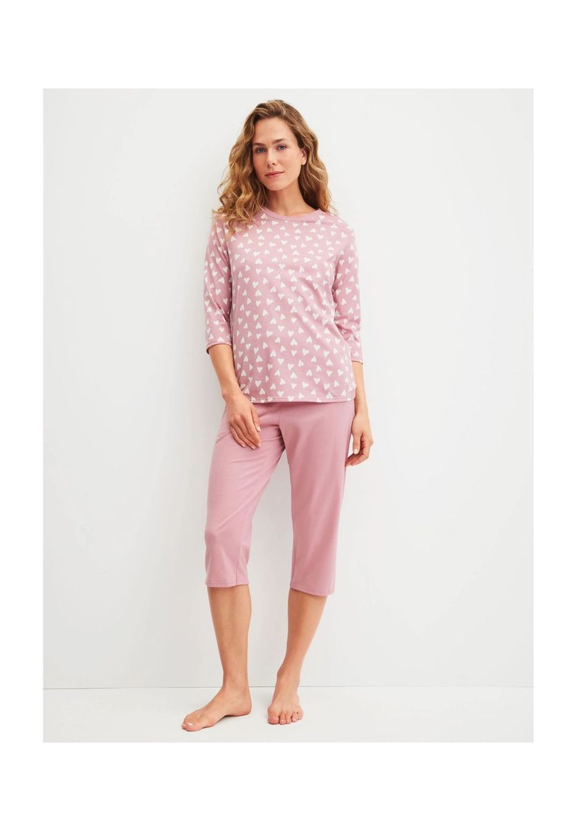 Schlafanzug-Set mit Herzmuster und 3/4-Ärmeln