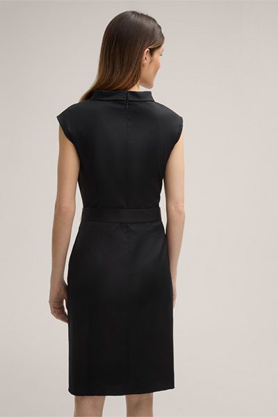 Etienne Baumwollstretch-Etui-Kleid mit Audreykragen in Schwarz