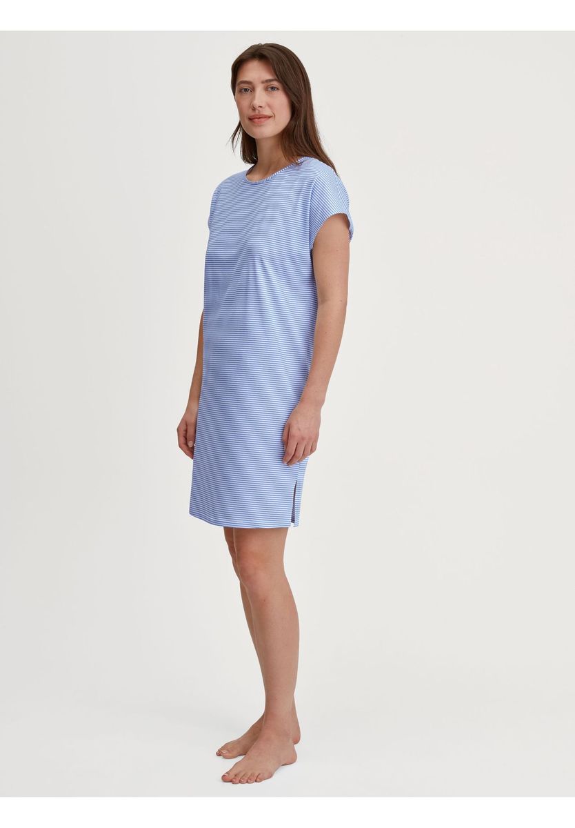 Gestreiftes Baumwoll-Schlafshirt mit kurzen Ärmeln