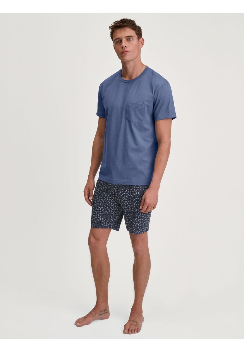 Herren Baumwoll Pyjama Set Blau