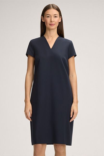 Windsor Marineblaues Crêpe Eggshape Kleid mit V-Ausschnitt und Taschen