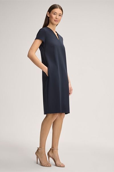 Windsor Marineblaues Crêpe Eggshape Kleid mit V-Ausschnitt und Taschen