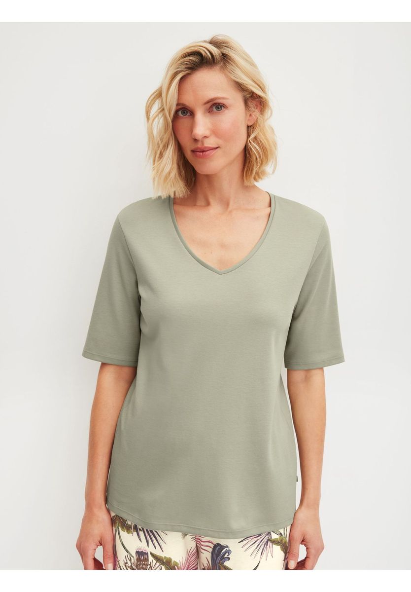 Klassisches V-Ausschnitt Kurzarm T-Shirt