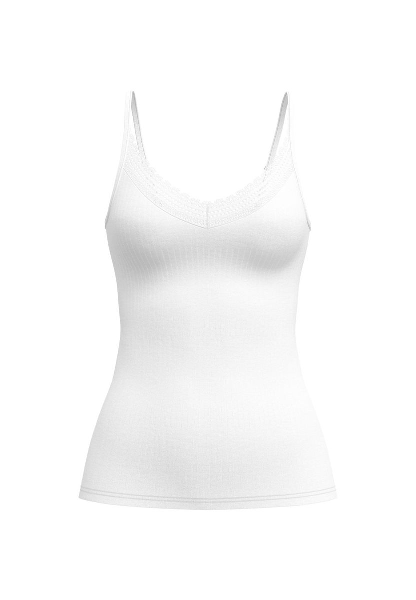 Geripptes Strick-Cami mit Spitzendetail