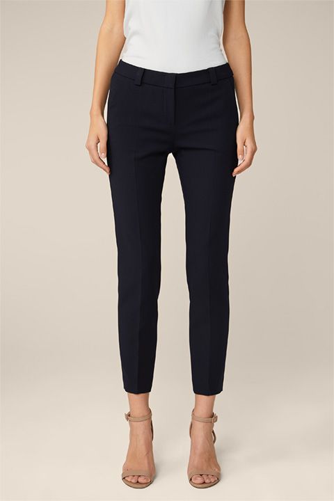 Windsor Crêpe Navy Cropped Hose Slim Fit Stretch Viskose