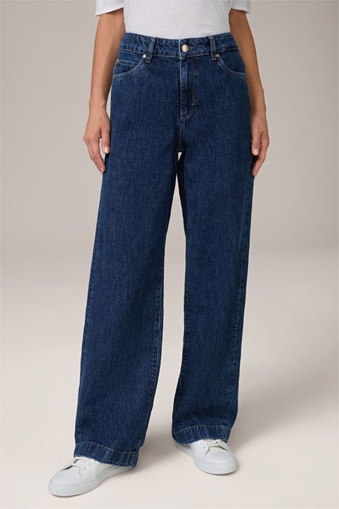 Weit geschnittene Marlene Jeans Blau gewaschen Italienische Baumwolle