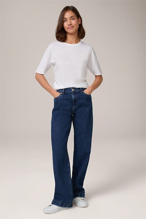 Weit geschnittene Marlene Jeans Blau gewaschen Italienische Baumwolle