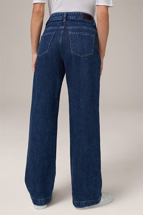 Weit geschnittene Marlene Jeans Blau gewaschen Italienische Baumwolle