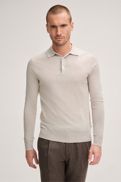 Windsor Nando Langarm Strick-Poloshirt Seide Kaschmir Beige
