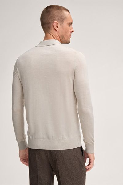 Windsor Nando Langarm Strick-Poloshirt Seide Kaschmir Beige