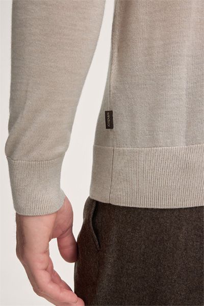 Windsor Nando Langarm Strick-Poloshirt Seide Kaschmir Beige