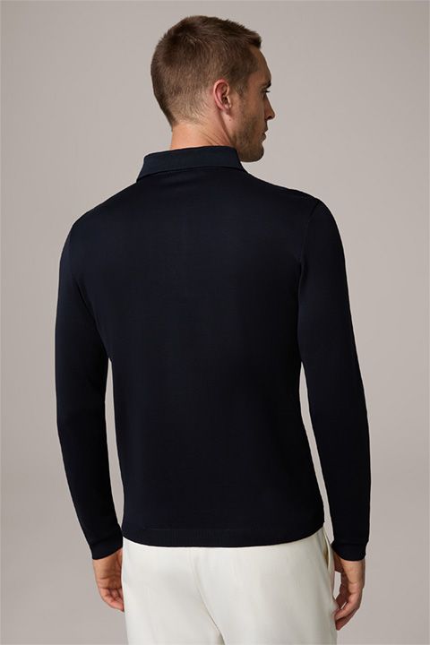 Einfarbiges Baumwoll Frido Herren Langarm Poloshirt in Marineblau