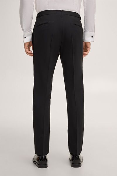 Turo Schwarze Smokinghose Wollmischung Satin-Streifen Details