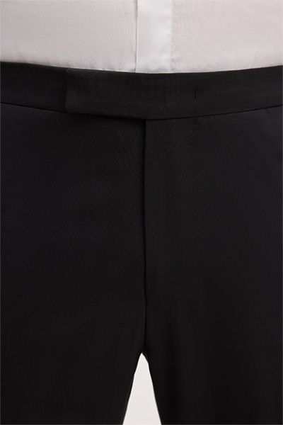 Turo Schwarze Smokinghose Wollmischung Satin-Streifen Details