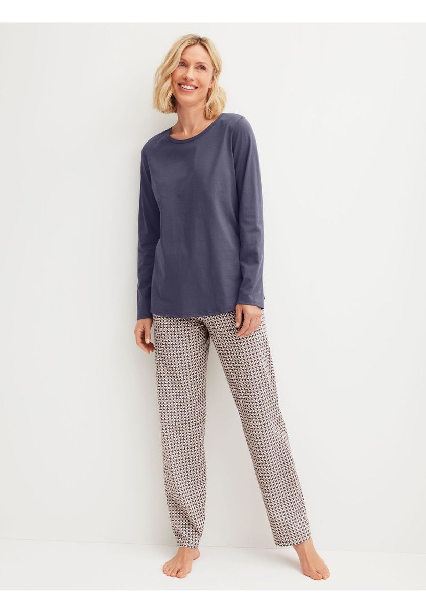 CALIDA Damen Pyjama, lang Cotton Special, blau, L