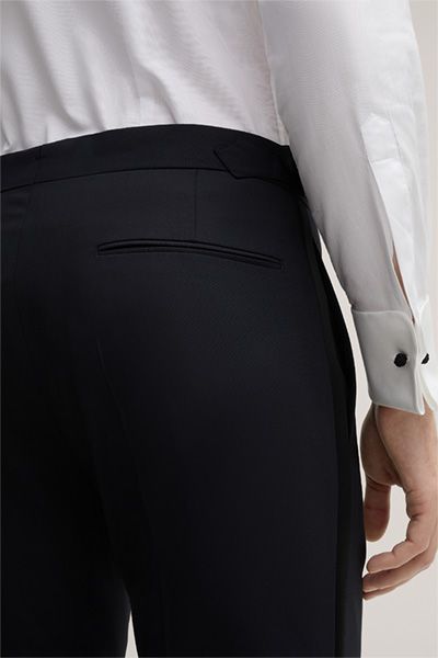 Turo Marineblaue Wollmischung Smokinghose mit Satin-Streifen