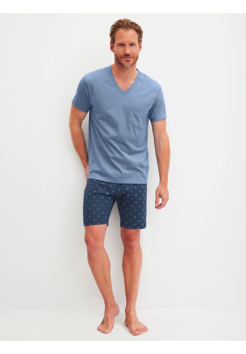 Blauer kurzer Schlafanzug für Herren