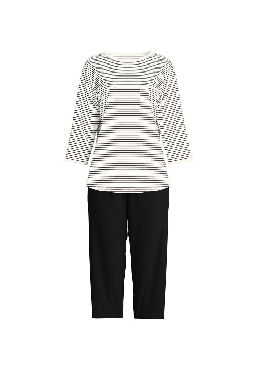 Gestreiftes Baumwoll-Pyjama-Set mit 3/4-Ärmeln