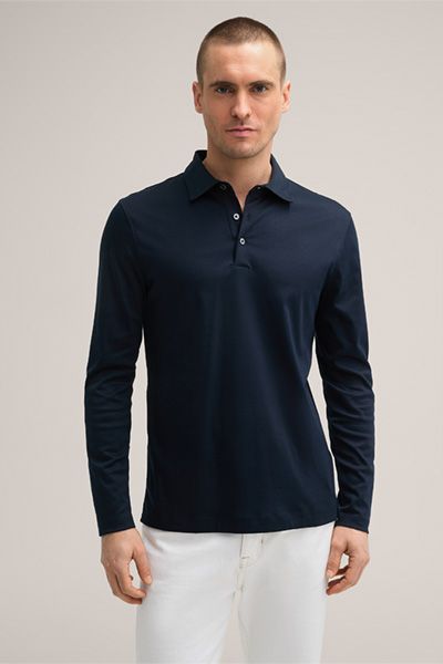 Baumwoll-Langarm-Poloshirt Gabriello in Navy