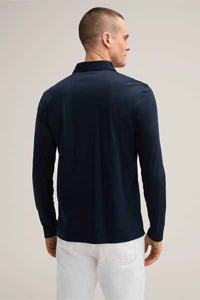 Baumwoll-Langarm-Poloshirt Gabriello in Navy